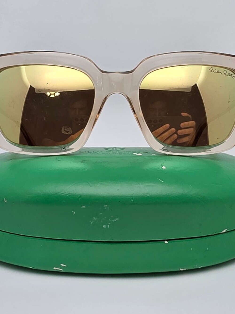 Lilly Pulitzer Celine Crystal Frame Polarized Yellow Gold Mirror Lens Sunglasses